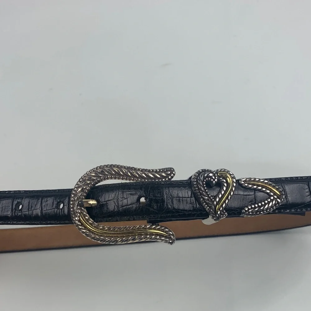 Vintage Brighton Classics Black leather Belt Dual-Tone Heart Buckle Size Small